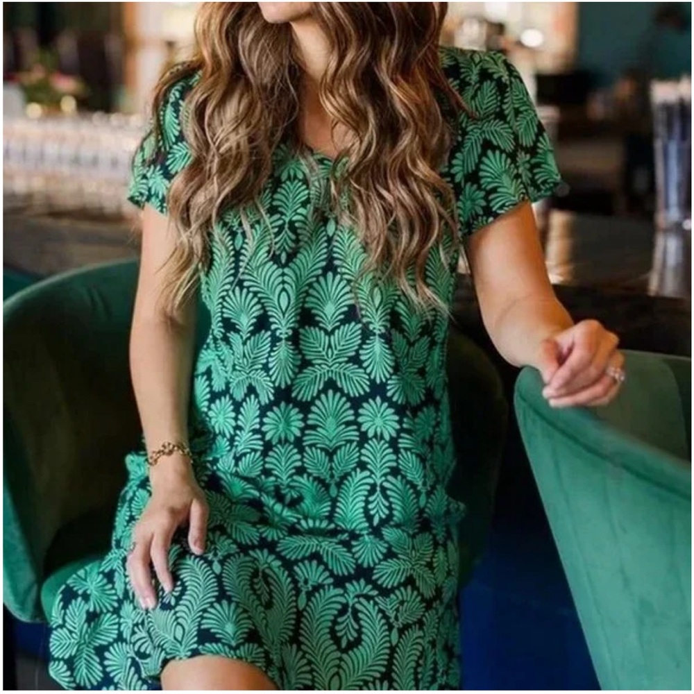 CAbi Green and Black Patterned Dress